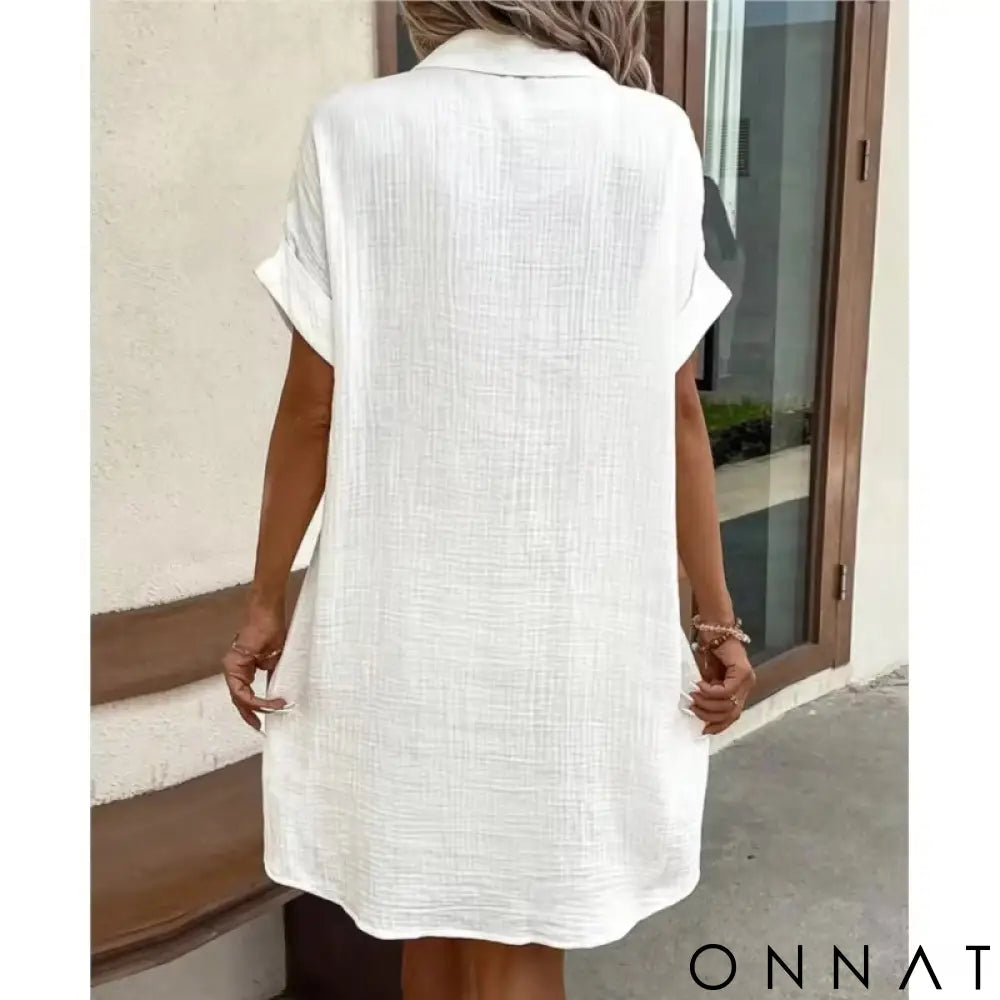 Women’s Button Down Linen Shirt Dress With Pockets