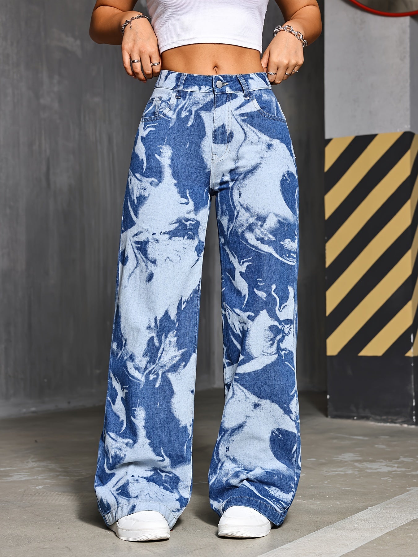 Calça Feminina Jeans Reta Onnat com Estampa Artística Única e Confortável