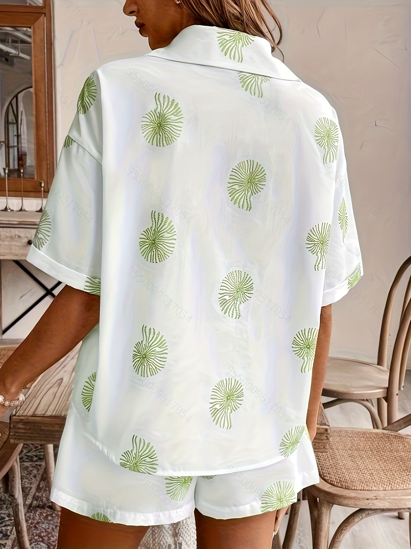 Onnat Glow Conjunto Feminino Tropical | Camisa Manga Curta + Shorts Azul-Verde