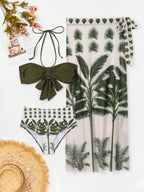 Biquíni Brasileiro Halter com Saia Estampada - 3 Peças Coloridas