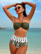 Biquíni Brasileiro Halter com Saia Estampada - 3 Peças Coloridas