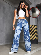 Calça Feminina Jeans Reta Onnat com Estampa Artística Única e Confortável