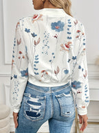 Jaqueta Florencia – Estampa Floral Elegante com Gola Cardigan e Zíper
