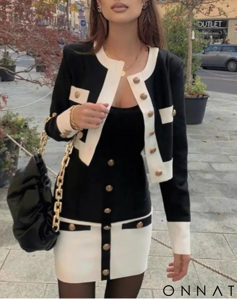 2-Piece Black & White Sweater & Skirt Set