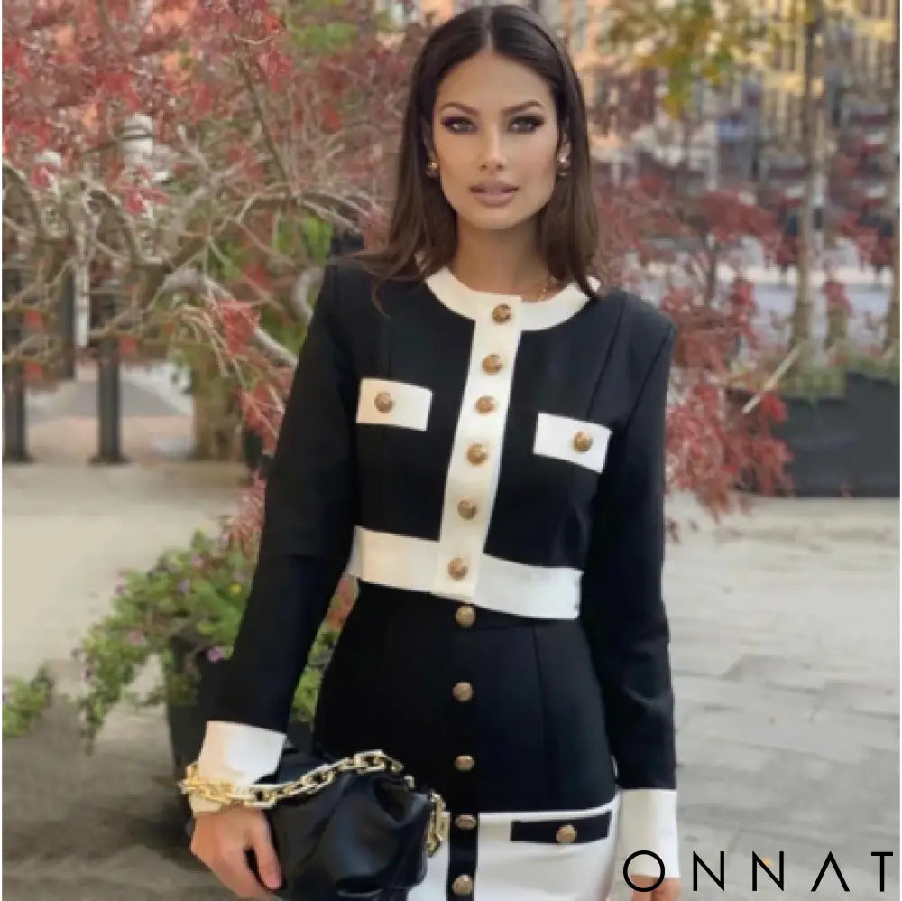 2-Piece Black & White Sweater & Skirt Set