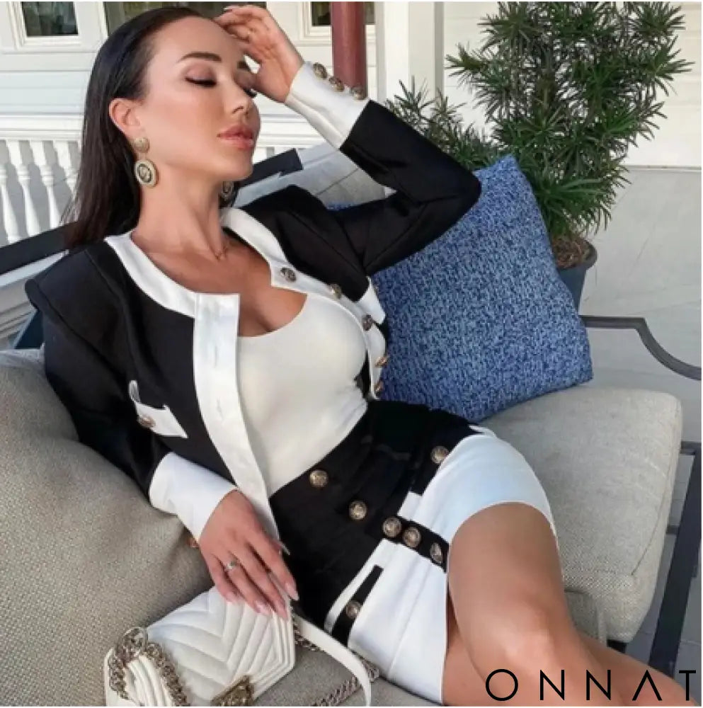 2-Piece Black & White Sweater & Skirt Set