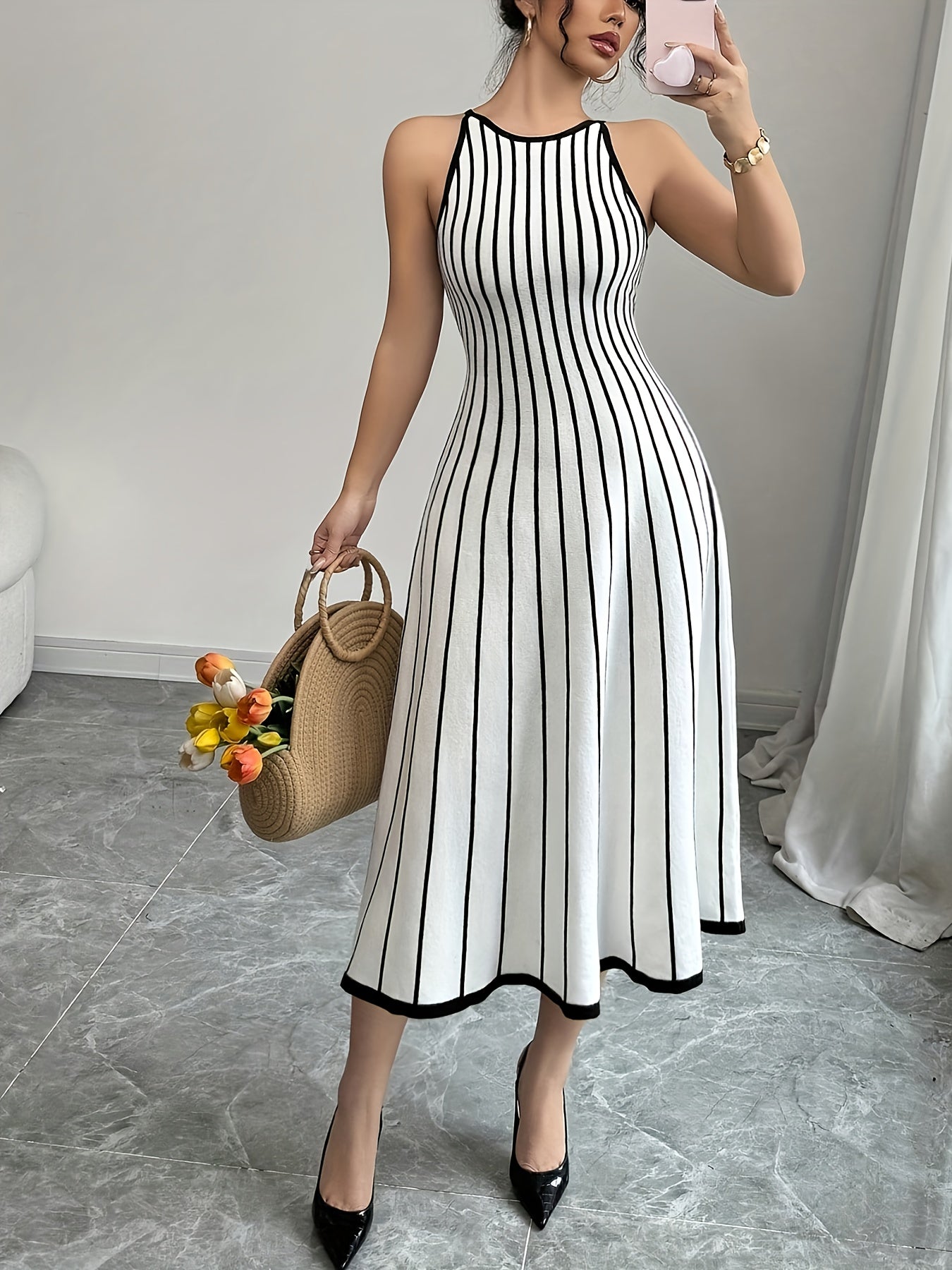 Vestido Riviera Longo Listrado Elegante para Verão