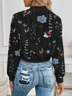 Jaqueta Florencia – Estampa Floral Elegante com Gola Cardigan e Zíper