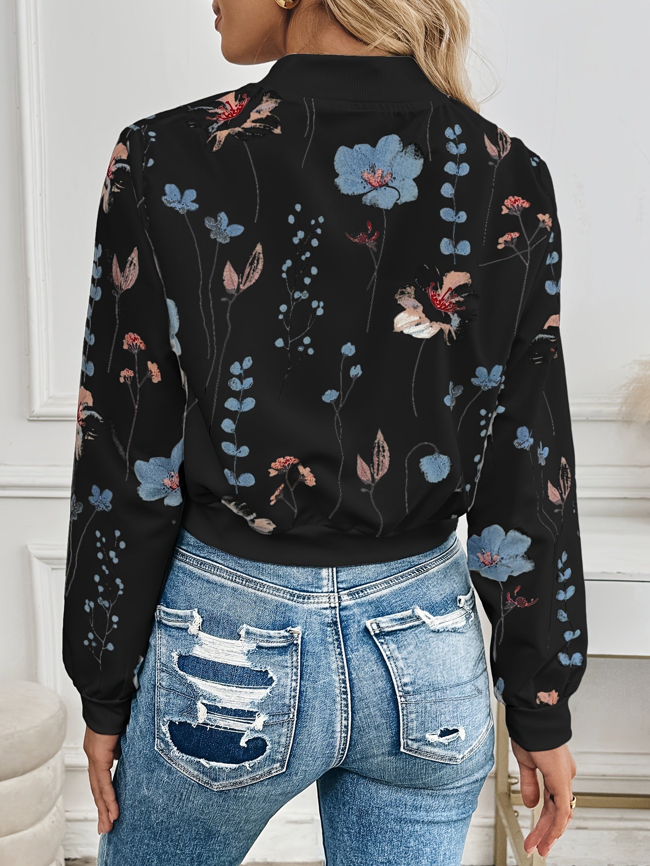 Jaqueta Florencia – Estampa Floral Elegante com Gola Cardigan e Zíper