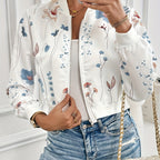 Jaqueta Florencia – Estampa Floral Elegante com Gola Cardigan e Zíper