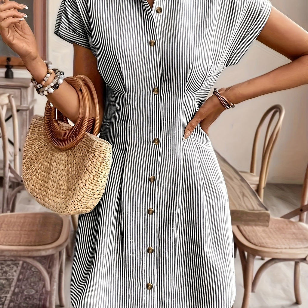 Vestido Camisa Listrado Feminino Elara Stripes - Elegante e Versátil para Mulheres