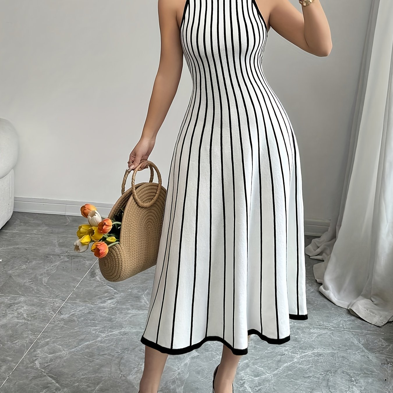 Vestido Riviera Longo Listrado Elegante para Verão