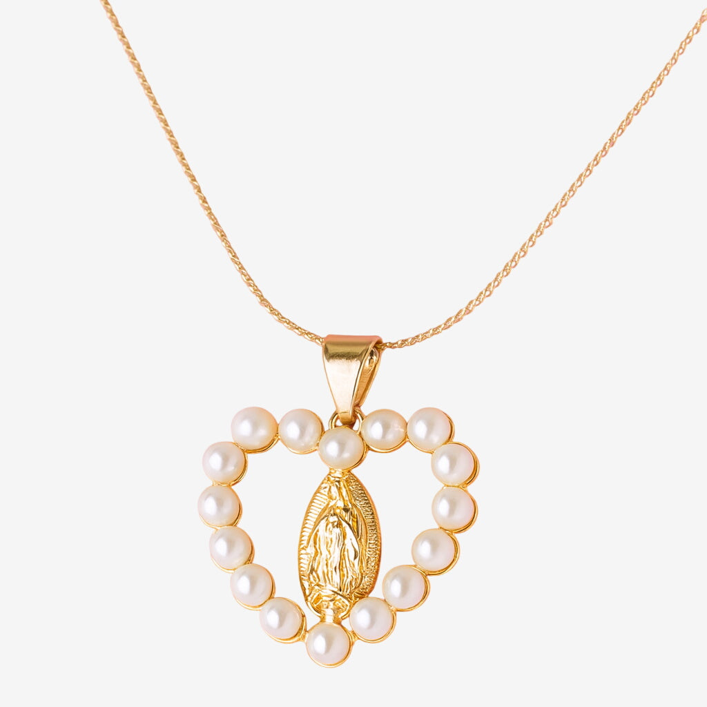 Colar Nossa Senhora com Pérolas Banhado em Ouro 18K