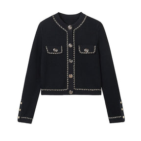 Cardigan Eliza Preto com Corrente e Botões Dourados