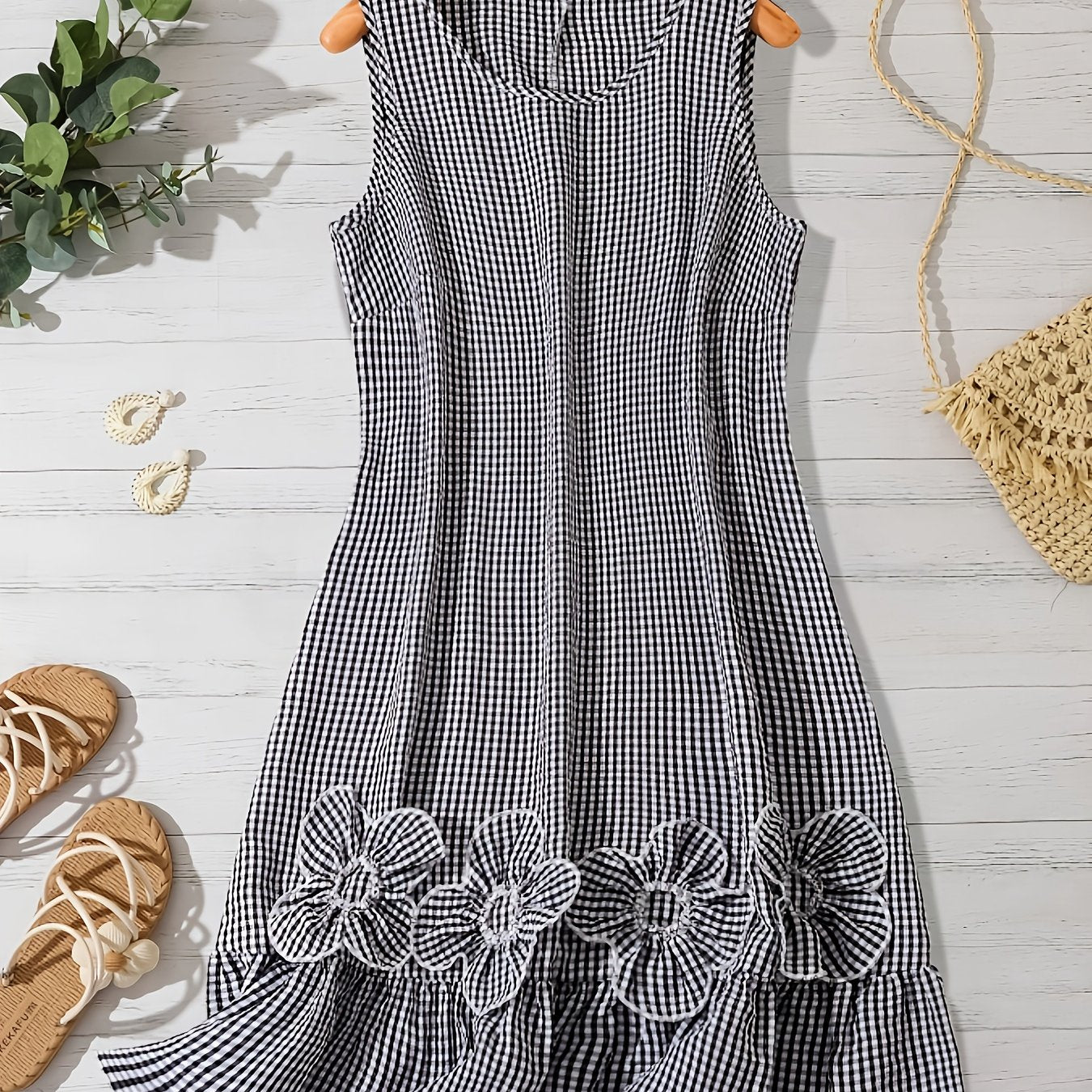 Vestido Elegante Xadrez com Babado e Gola Redonda - Conforto e Sofisticação