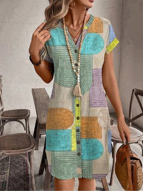 Vestido Geométrico V-Neck