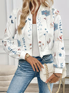 Jaqueta Florencia – Estampa Floral Elegante com Gola Cardigan e Zíper