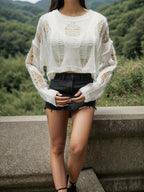 Blusa Sofy - Malha Geométrico Decote Redondo e Mangas Longas