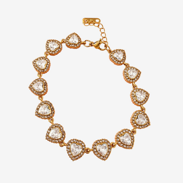 Pulseira Ariana Corações com Zircônias Banhada em Ouro 18K