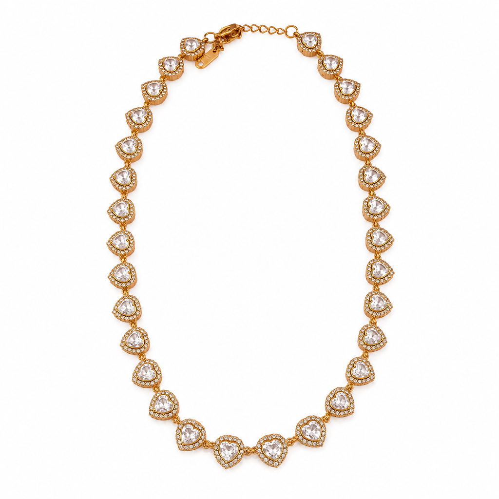 Colar Ariana Corações com Zircônias Banhado em Ouro 18K