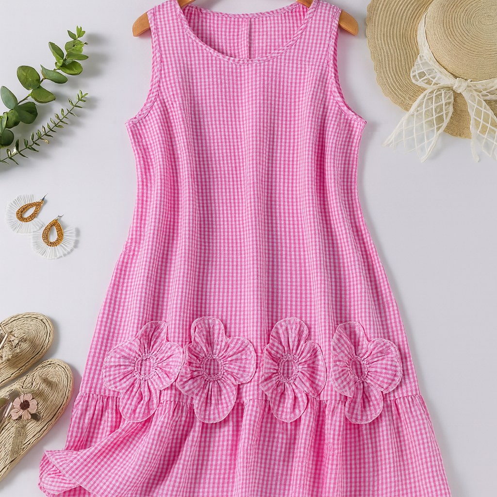 Vestido Elegante Xadrez com Babado e Gola Redonda - Conforto e Sofisticação