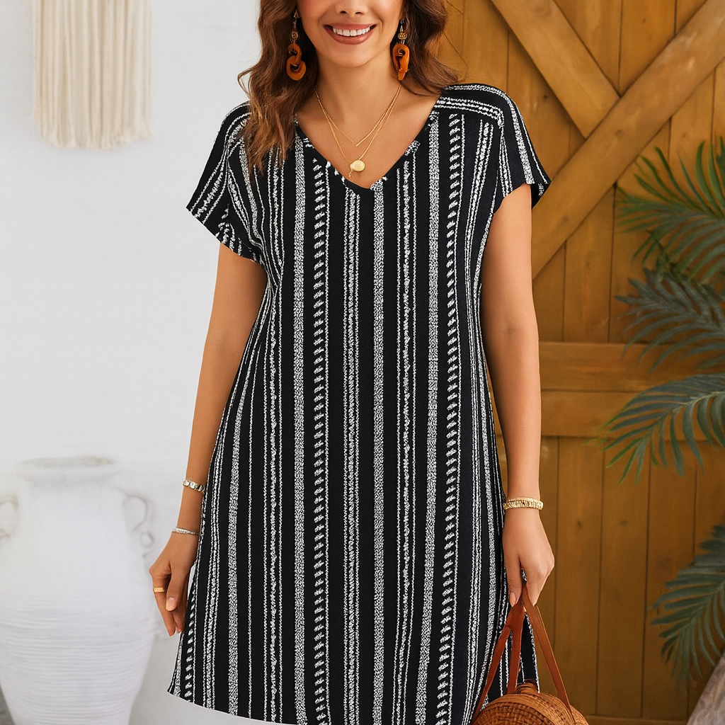 Vestido Melinda – Estilo Multicolorido em Fibra Premium