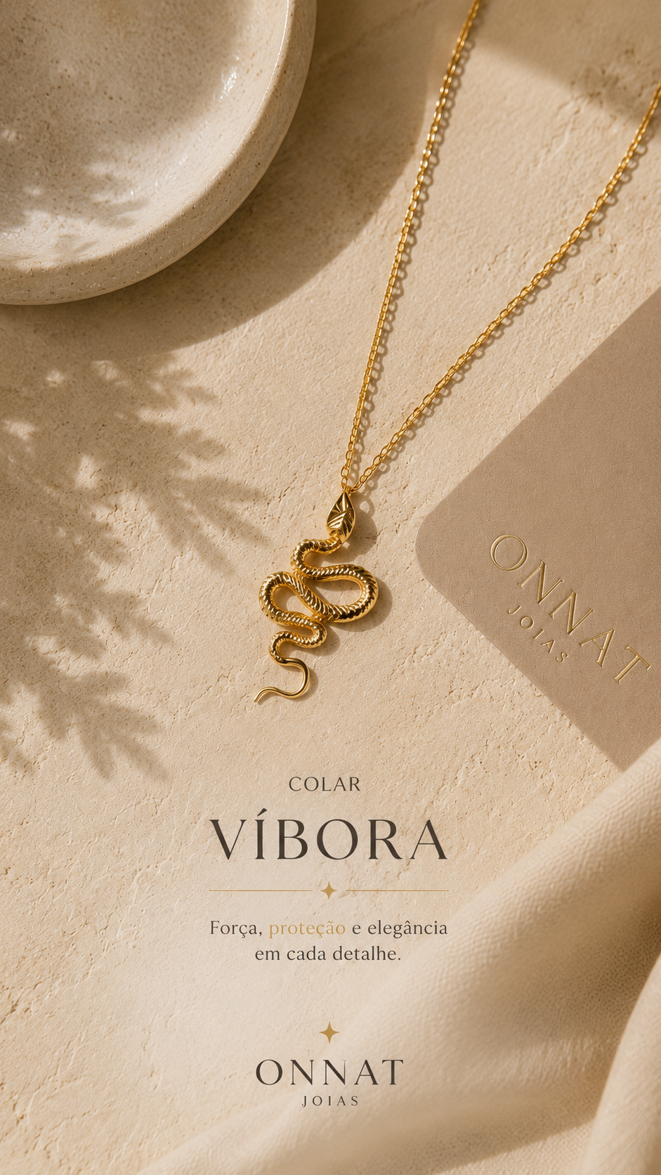 Colar Víbora Pingente Banhado em Ouro 18K
