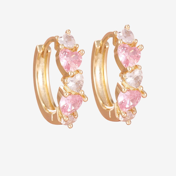 Brincos Argolas Flora Pink com Zircônias Banhadas em Ouro 18K