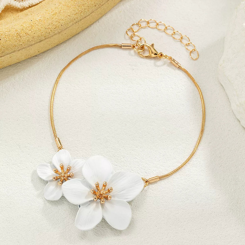 Pulseira ou Tornozeleira com Flor 3D e Fecho OT