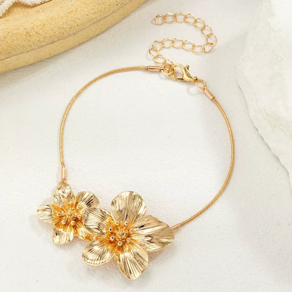Pulseira ou Tornozeleira com Flor 3D e Fecho OT