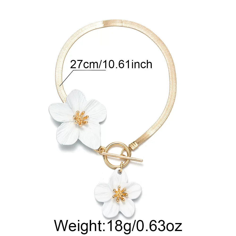 Pulseira ou Tornozeleira com Flor 3D e Fecho OT
