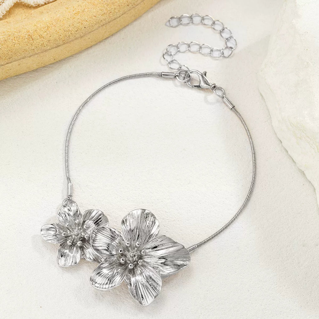 Pulseira ou Tornozeleira com Flor 3D e Fecho OT