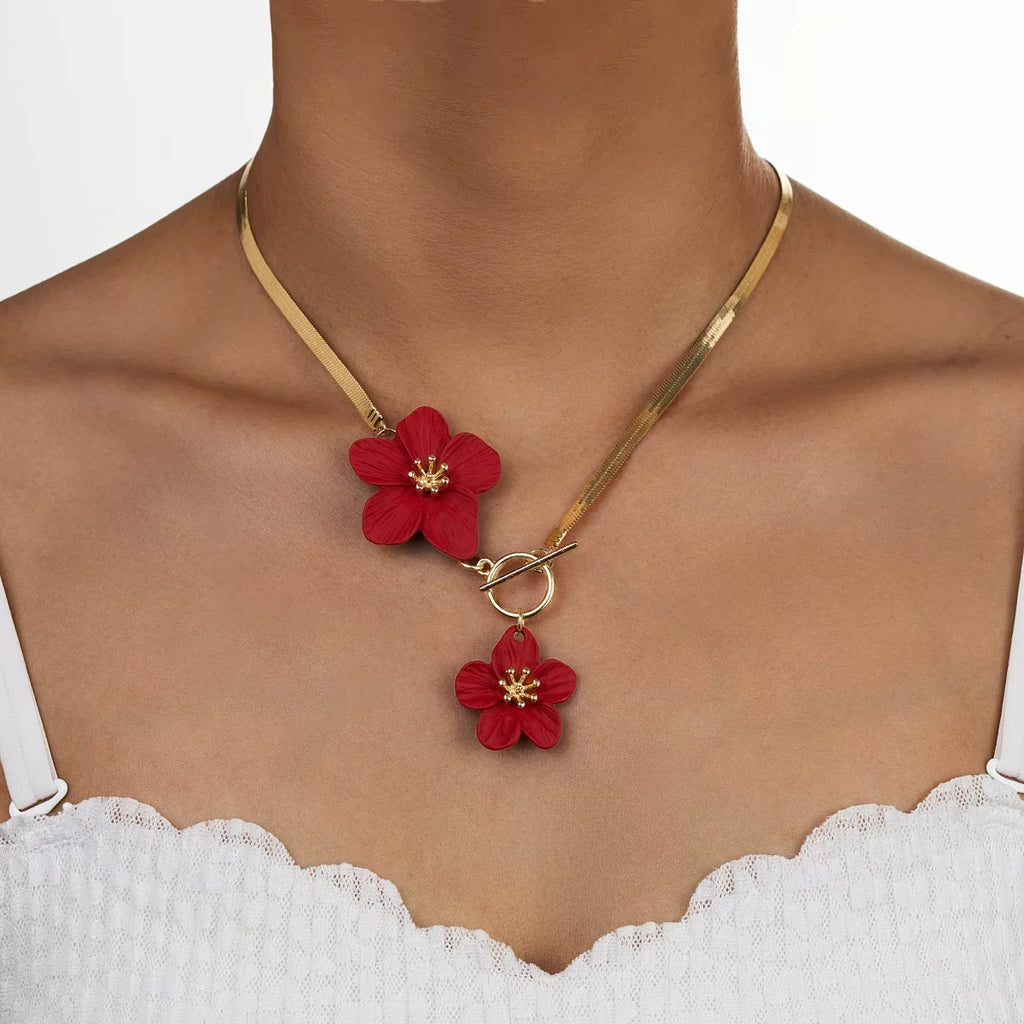 Colar de Corrente com Flor 3D e Fecho OT