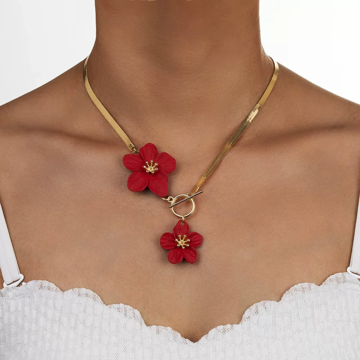 Colar de Corrente com Flor 3D e Fecho OT