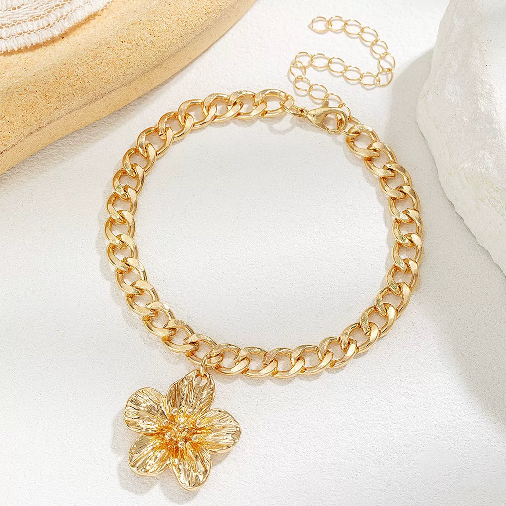 Pulseira ou Tornozeleira com Flor 3D e Fecho OT