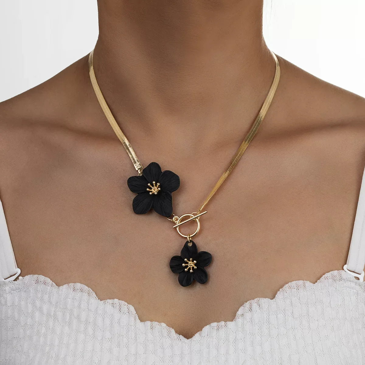 Colar de Corrente com Flor 3D e Fecho OT