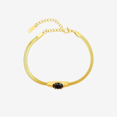 Pulseira Mykonos Malha Pedra Ônix Banhado em Ouro 18K