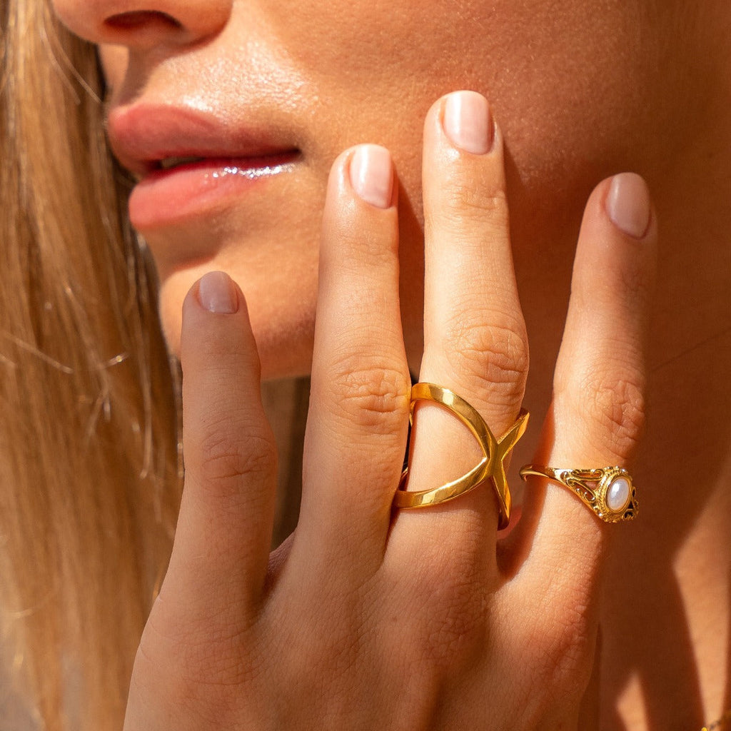 Anel em X Banhado em Ouro 18K