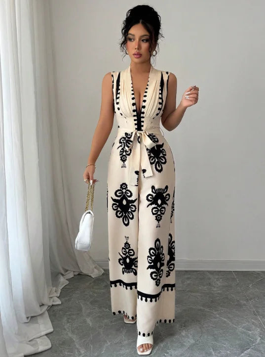 Macacão High Street – Estampa Exclusiva, Decote V e Amarração Elegante