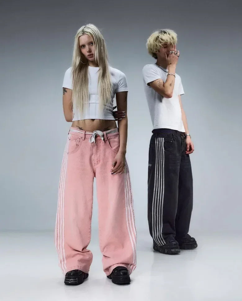 Calça Feminina Jeans Wide Leg Bordada Casual Elegante em Algodão Macio