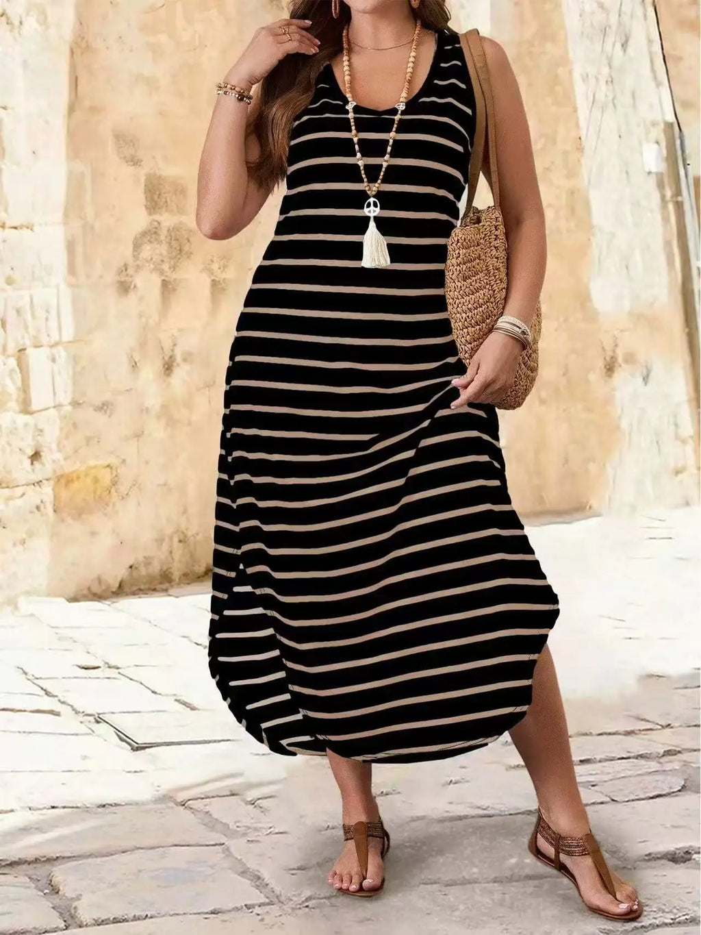 Brisa Listrada – Vestido Plus Size Elegante para o Verão