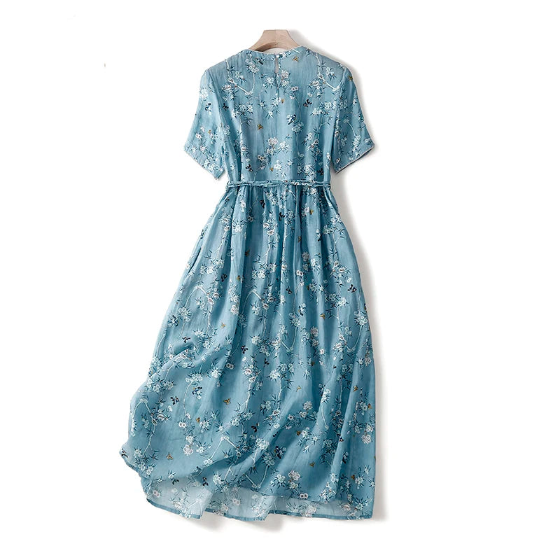 Vestido Feminino Vintage Bloom Floral Casual Decote em V Saia A-line