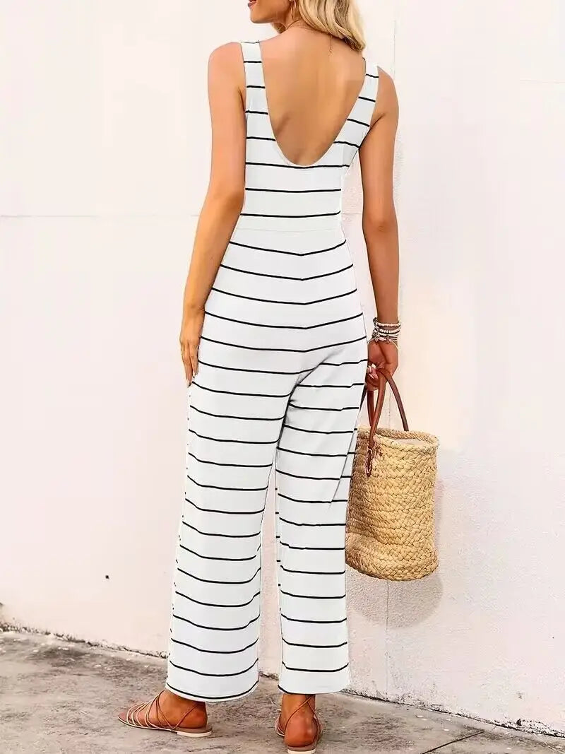 Macacão Feminino Summer Stripes – Chiffon Leve e Confortável para o Verão