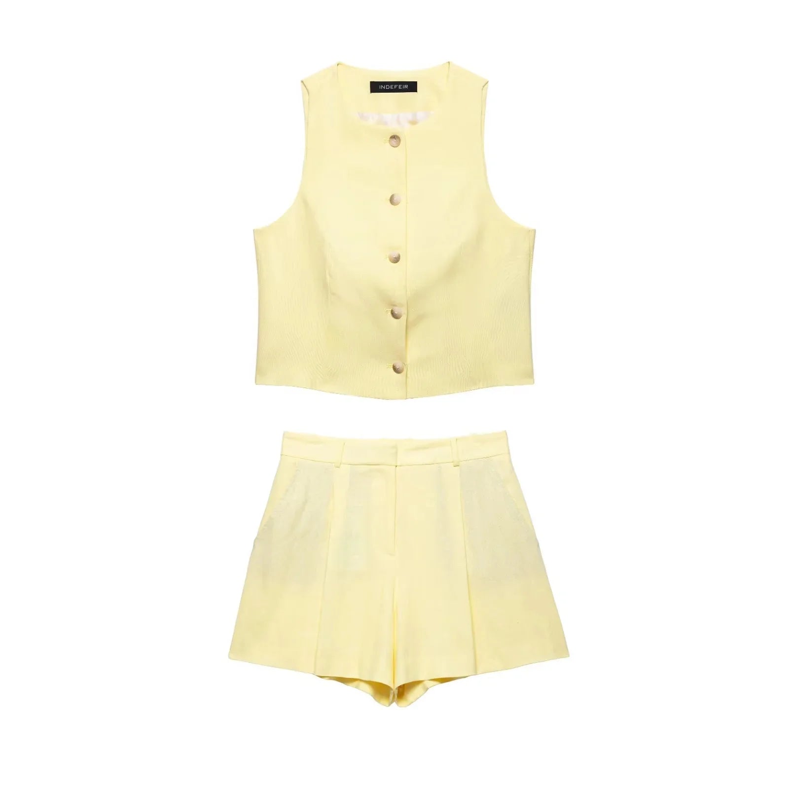 Onnat Glow Conjunto Feminino Amarelo Clareado | Regata Sem Manga + Shorts Retos