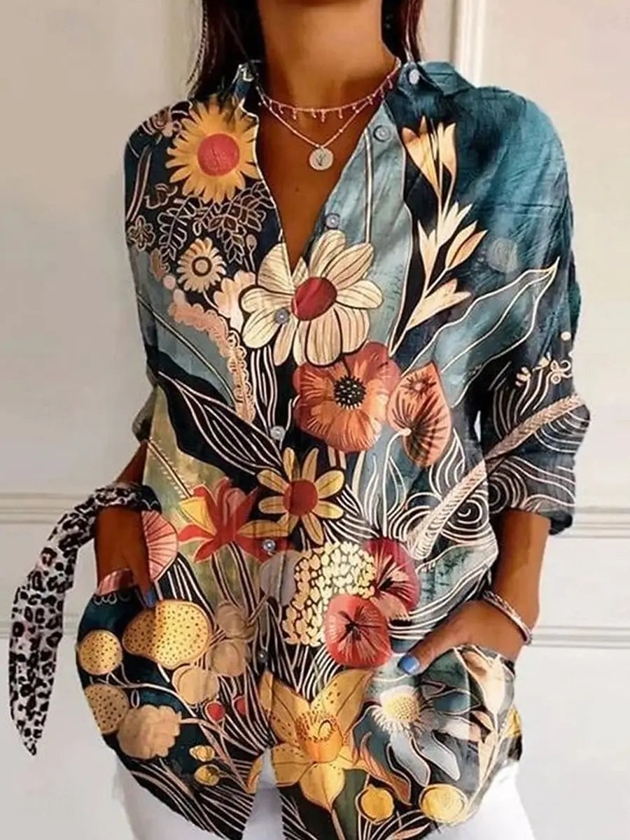 Camisa Feminina Floral Casual – Manga Longa