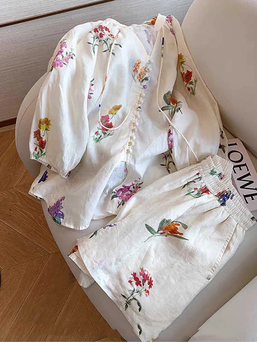 Onnat Glow Conjunto Feminino Estampado | Camisa Lantern V + Shorts Casual