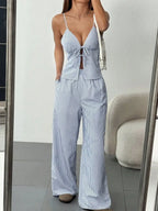 Onnat Glow Conjunto Feminino Listrado | Regata + Calça Reta Casual