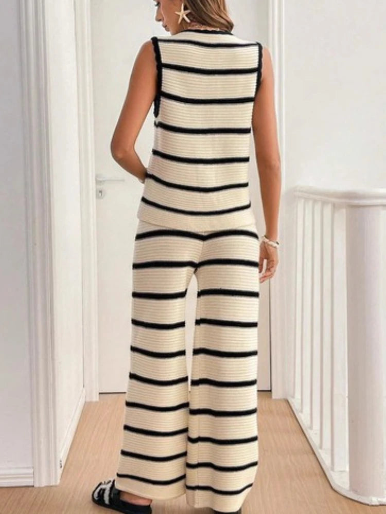 Onnat Glow Conjunto Feminino Renda | Regata Sem Manga + Calça Larga Listrada