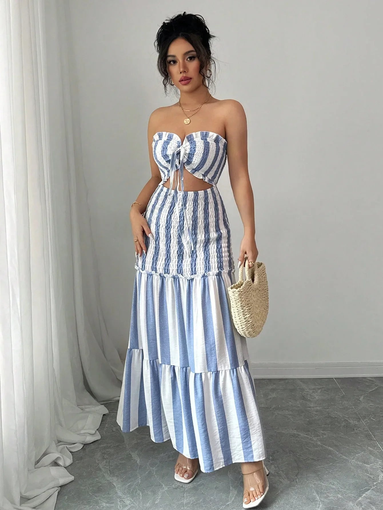 Vestido Longo Striped Elegance – Slim Fit, Estilo Sofisticado e Confortável