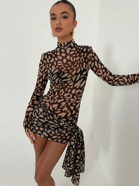 Mini Vestido Fantoye com Estampa de Leopardo